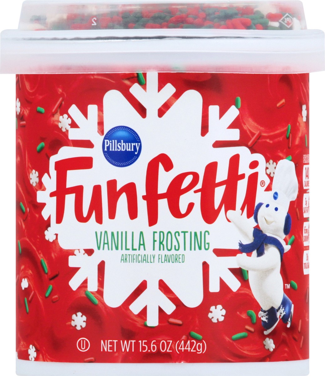 slide 3 of 8, Pillsbury Funfetti Holiday Red Vanilla Frosting, 15.6 Oz Tub, 15.6 oz