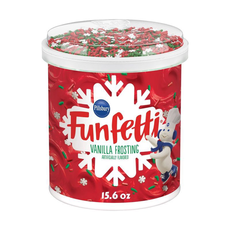 slide 1 of 8, Pillsbury Funfetti Holiday Red Vanilla Frosting, 15.6 Oz Tub, 15.6 oz