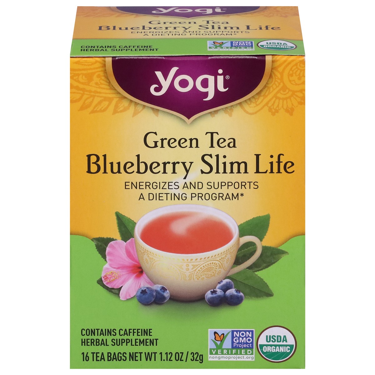 slide 1 of 9, Yogi Tea Bags Blueberry Slim Life Green Tea 16 Tea Bags, 16 ct