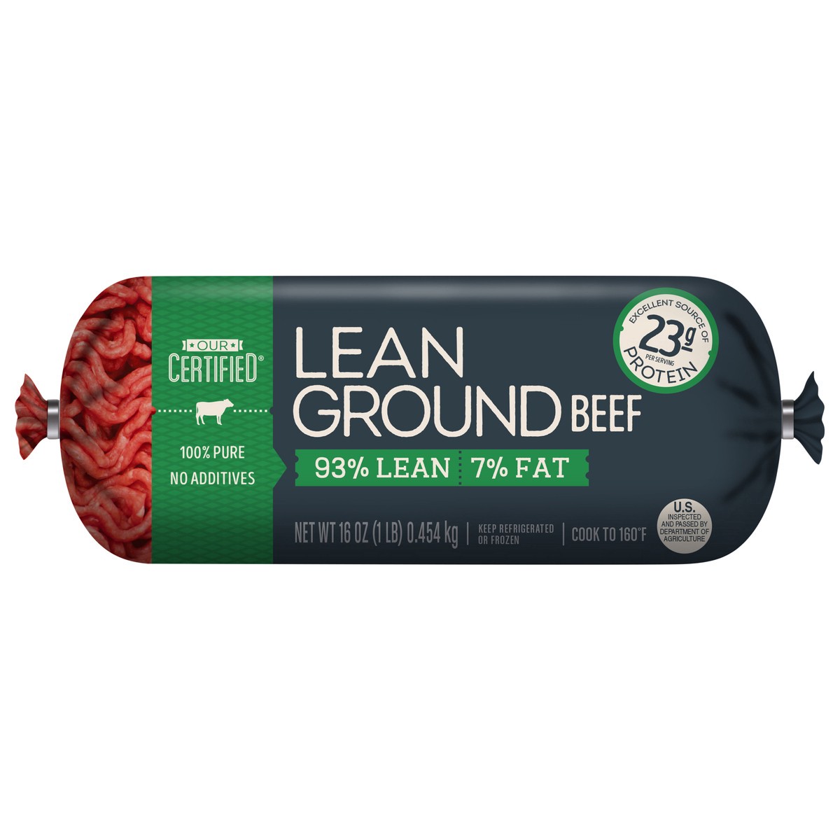 slide 1 of 5, Our Certified 93% Lean / 7% Fat, Lean Ground Beef Roll, 1 lb., 16 oz