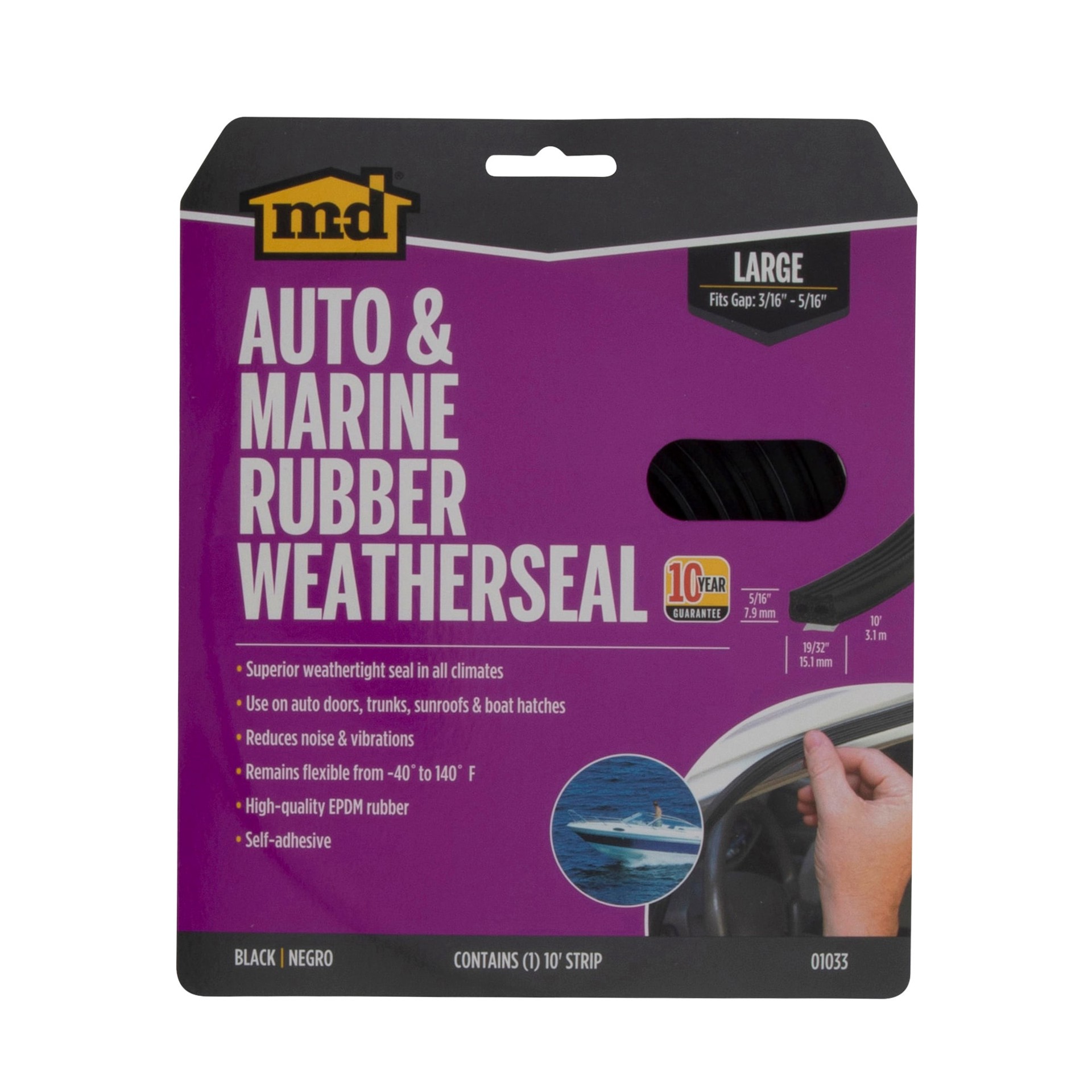 slide 5 of 6, M-D 10-ft x 19/32-in x 5/16-in Black Rubber Marine/Automotive Weatherstrip, 1 ct