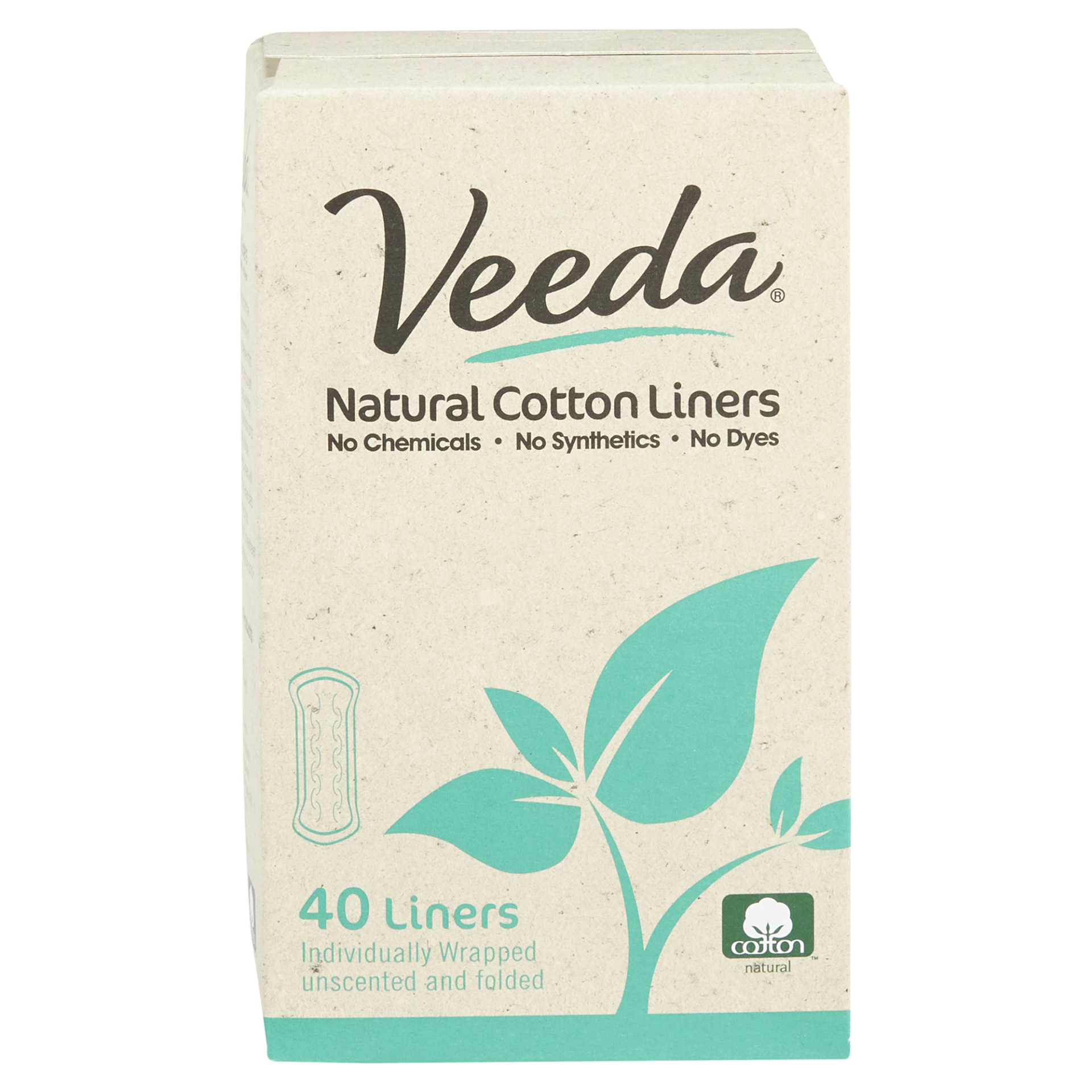 slide 1 of 1, Veeda Natural Cotton Liners, 40 ct