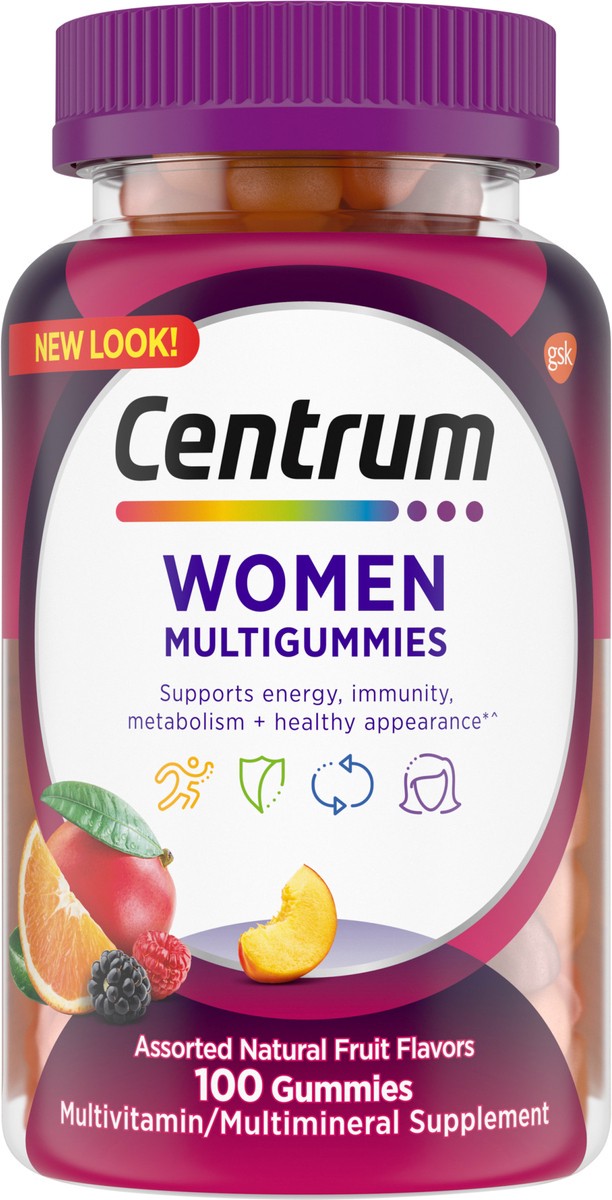 slide 6 of 9, Centrum MultiGummies Gummy Multivitamin for Women, MultivitaminMultimineral Supplement with Vitamin D3, B Vitamins and Antioxidants, Assorted Fruit Flavor - 100 Count, 100 ct