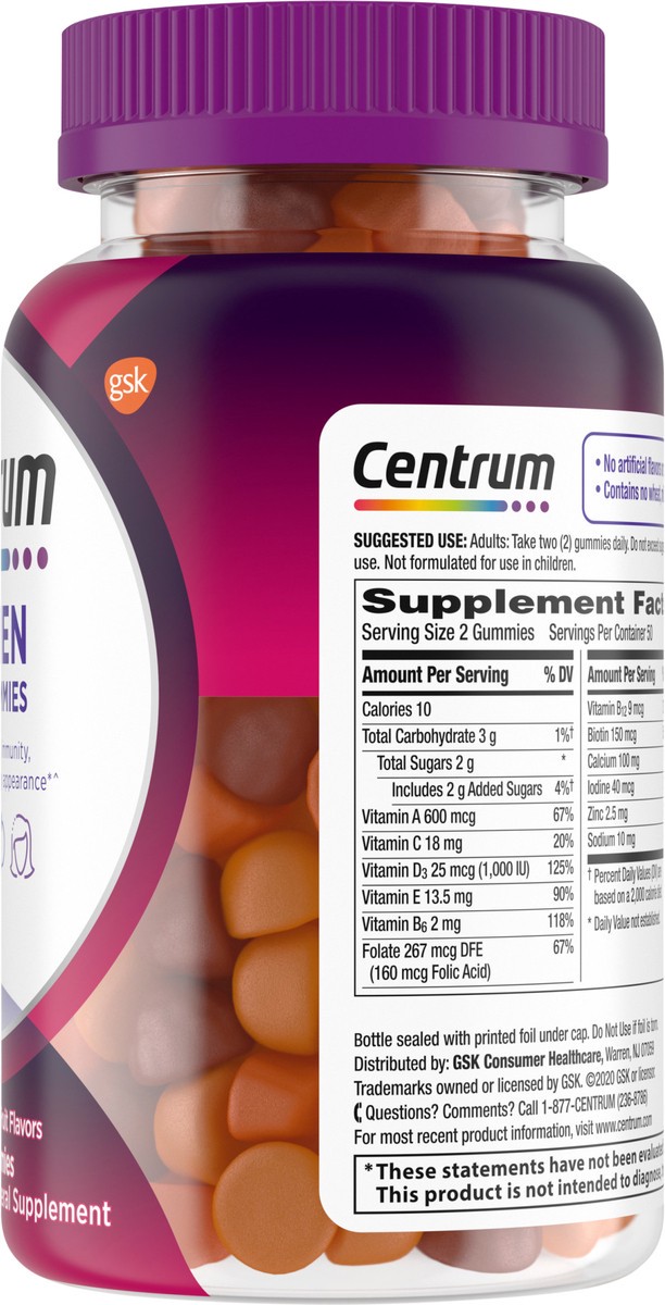 slide 4 of 9, Centrum MultiGummies Gummy Multivitamin for Women, MultivitaminMultimineral Supplement with Vitamin D3, B Vitamins and Antioxidants, Assorted Fruit Flavor - 100 Count, 100 ct