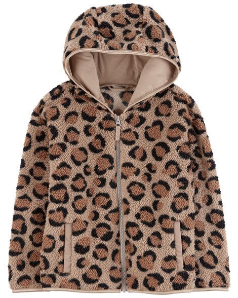 slide 1 of 2, Carters Kid Leopard Sherpa Hooded Zip Jacket Brown 14, 1 ct