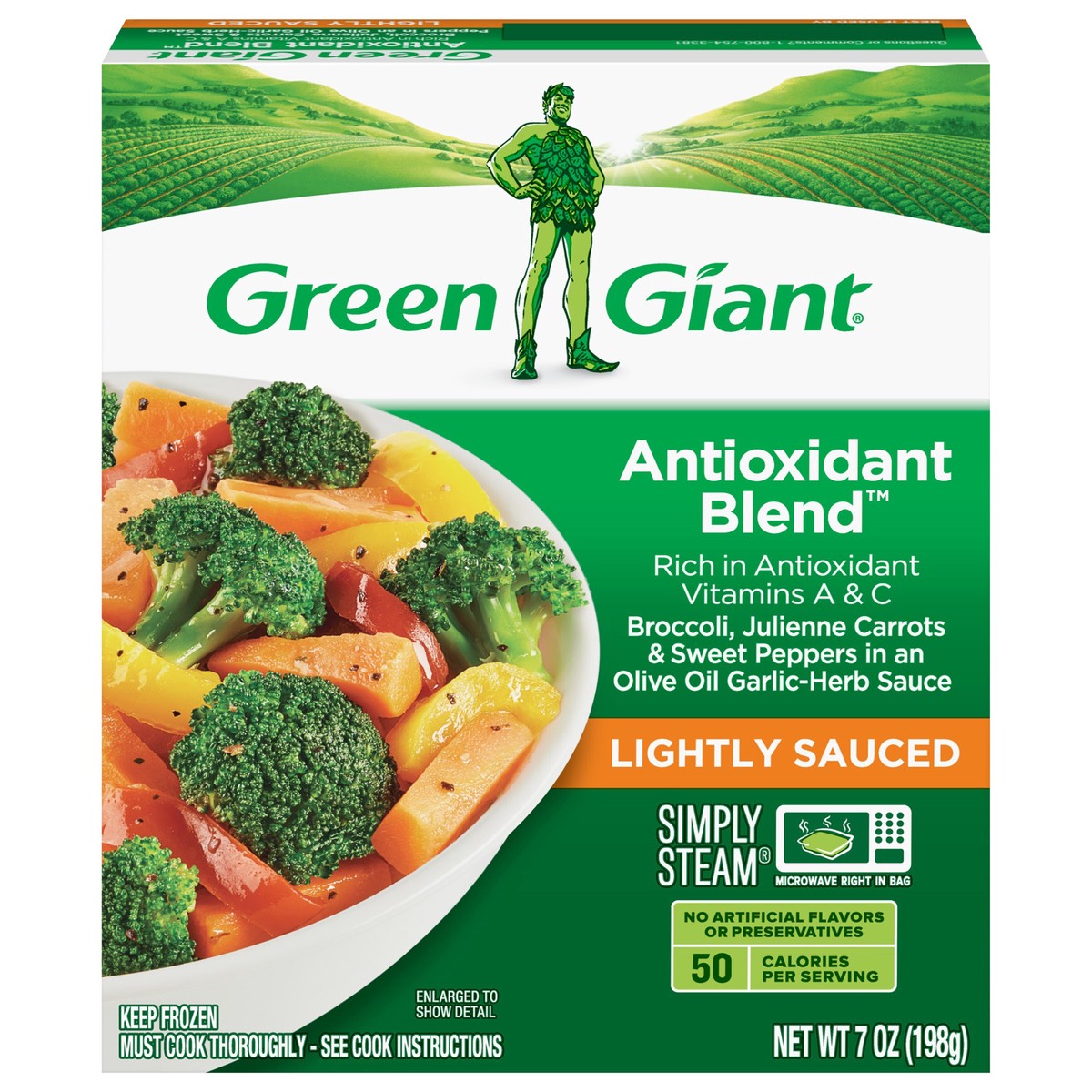 slide 1 of 9, Green Giant Simply Steam Antioxidant Blend, Lightly Sauced Frozen Vegetables, 7 OZ, 7 oz