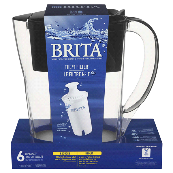 slide 1 of 1, Brita Space Saver Water Filter Pitcher, Black, 1 ct