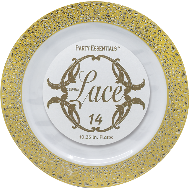 slide 1 of 1, PARTY ESSENTIALS 10.25" Lace Plate - White W/ Golded, 1 ct