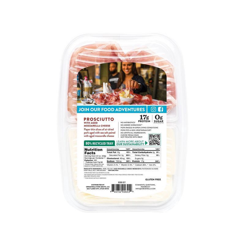 slide 2 of 2, Creminelli Fine Meats Proscuitto with Aged Mozzarella Cheese 2.2 oz, 2.2 oz