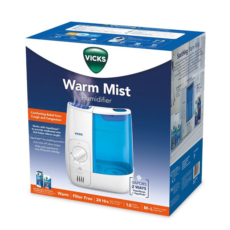 slide 9 of 9, Vicks Warm Moisture Humidifier - White/Blue, 1 ct
