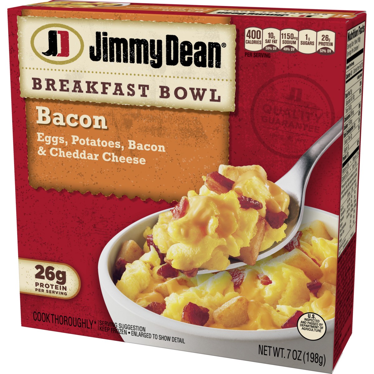 slide 4 of 9, Jimmy Dean Breakfast Bowl, Bacon, Frozen, 7 oz Bowl, 198.45 g