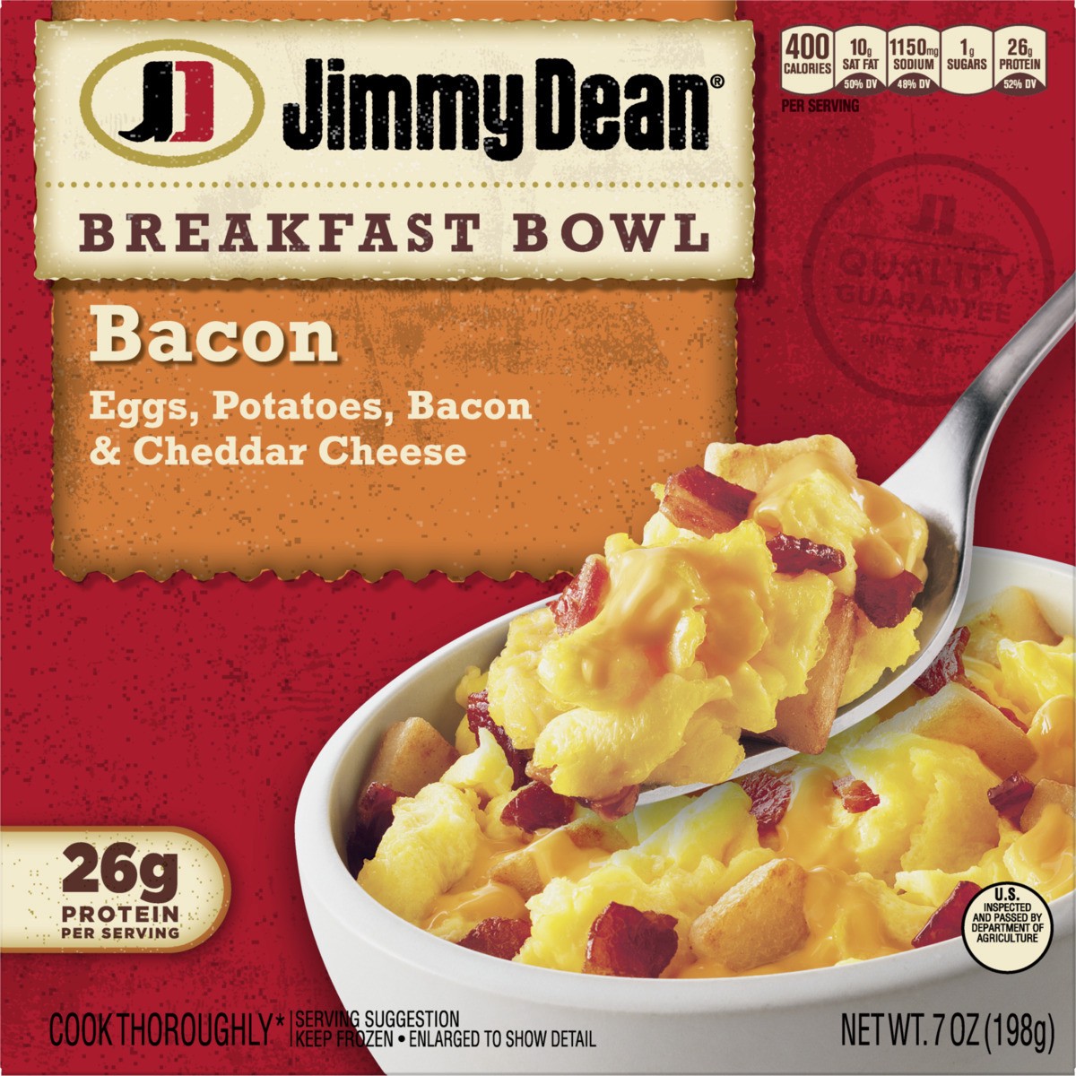 slide 6 of 9, Jimmy Dean Breakfast Bowl, Bacon, Frozen, 7 oz Bowl, 198.45 g