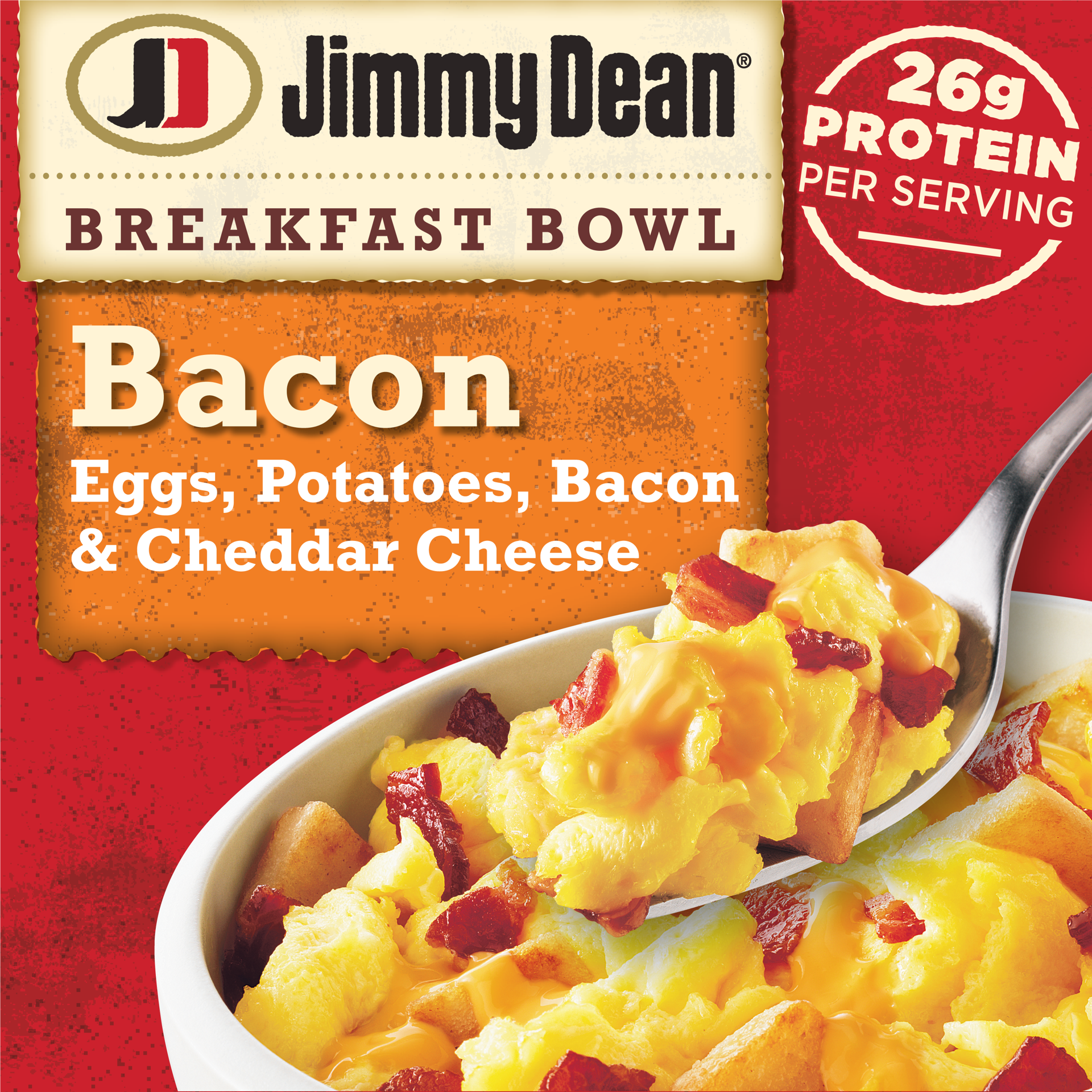 slide 1 of 9, Jimmy Dean Breakfast Bowl, Bacon, Frozen, 7 oz Bowl, 198.45 g