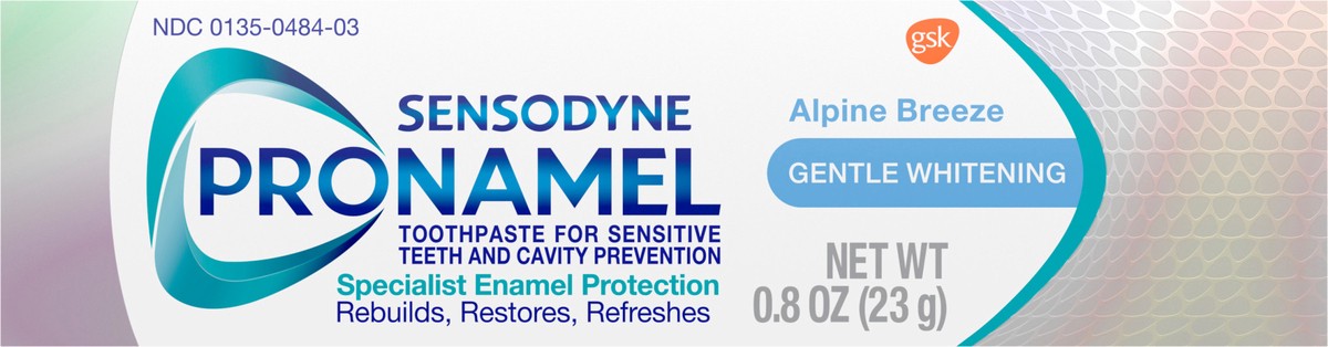 slide 5 of 9, Sensodyne Pronamel Gentle Whitening Enamel Toothpaste for Sensitive Teeth, Alpine Breeze - 0.8 Ounces, 0.8 oz