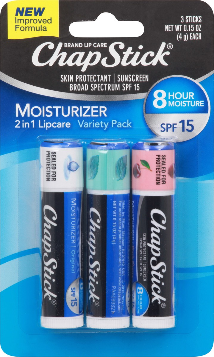 slide 4 of 11, ChapStick Moisturizer Original, Black Cherry and Cool Mint Lip Balm Tubes Variety Pack - 0.15 Oz (Pack of 3), 3 ct