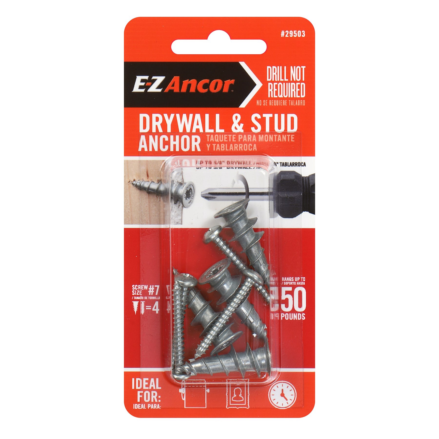 slide 1 of 6, E-Z Ancor 50-lb #7 x 1-1/4-in Self-Drilling Anchors with Screws Included 4 -Pack, 1 ct