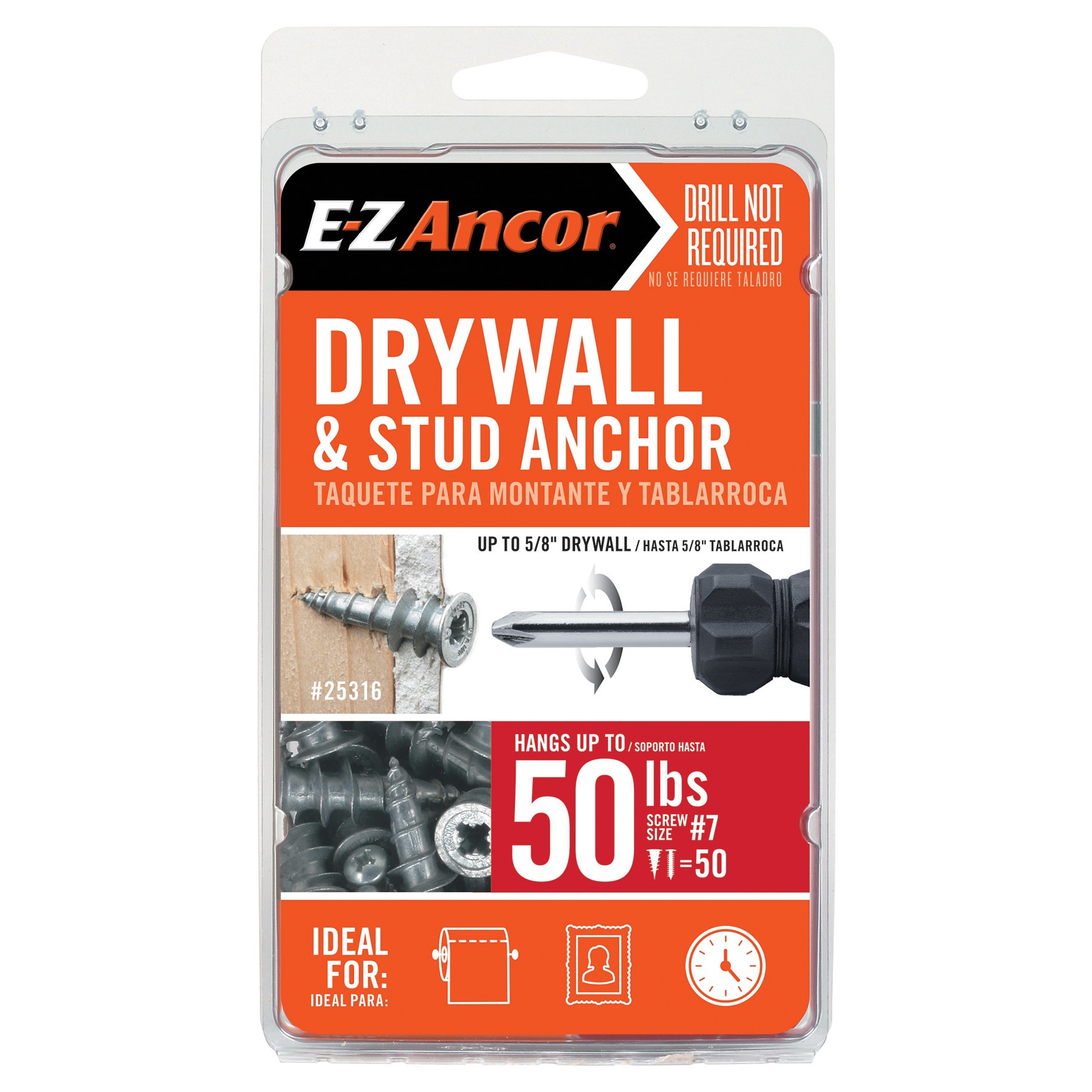 slide 1 of 6, E-Z Ancor 50-lb #7 x 1-1/4-in Self-Drilling Anchors with Screws Included 50 -Pack, 1 ct