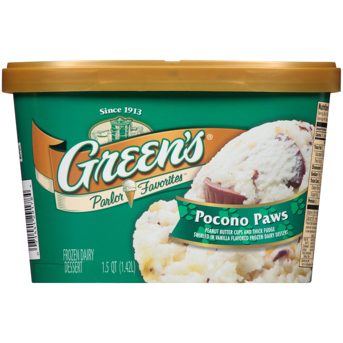 slide 1 of 10, Green's Parlor Favorites Ponoco Paws Frozen Dairy Dessert 1.5 qt. Carton, 1.5 qt