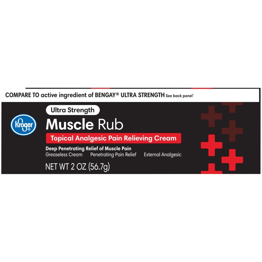 slide 1 of 1, Kroger Ultra Strength Muscle Rub Pain Relieving Cream, 2 oz