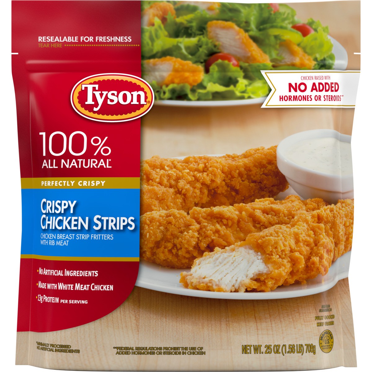 slide 1 of 6, Tyson Fully Cooked Crispy Chicken Strips, 25 oz. (Frozen), 25 oz