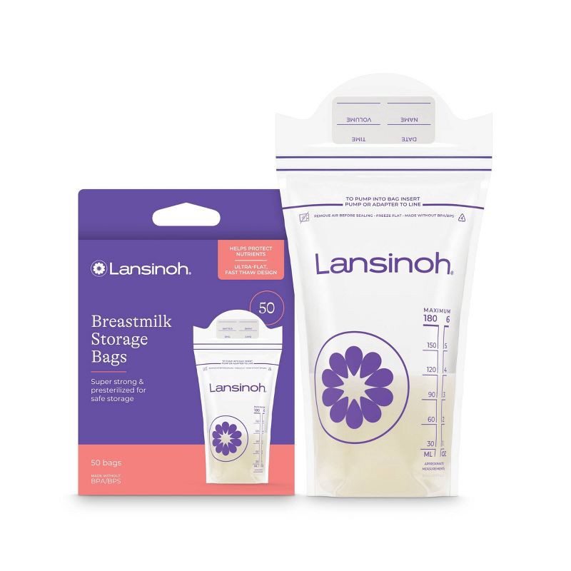 slide 1 of 10, Lansinoh Breast Milk Storage Bags, Fast Freeze & Thaw Breast Milk Bags for Baby Bottle Feeding - 50ct/6oz, 50 ct, 6 oz