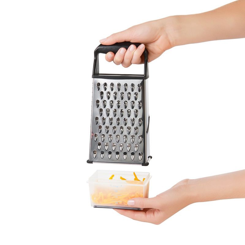 slide 4 of 6, OXO Softworks Box Grater: Stainless Steel Cheese Shredder with Soft-Grip Handle & Storage Box, Dishwasher-Safe, 1 ct