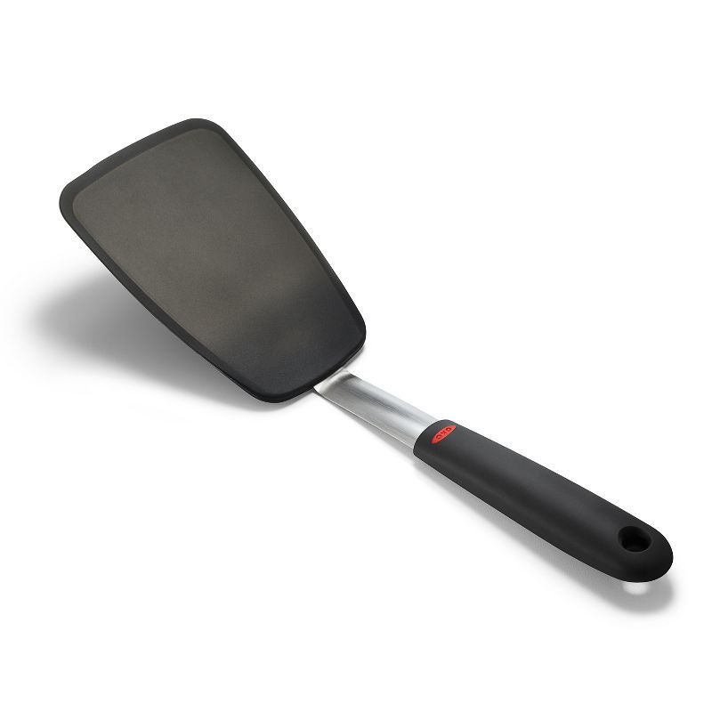 slide 2 of 4, OXO Large Silicone Flexible Turner: Black Cooking Spatula, Dishwasher-Safe, Stainless Steel Handle, 13.3" Length, 1 ct