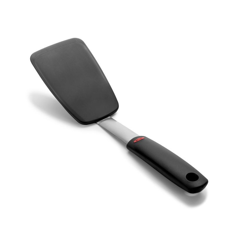 slide 4 of 6, OXO Silicone Flexible Turner: Black Dishwasher-Safe Cooking Spatula, Stainless Steel Handle, 12" Length, 1 ct
