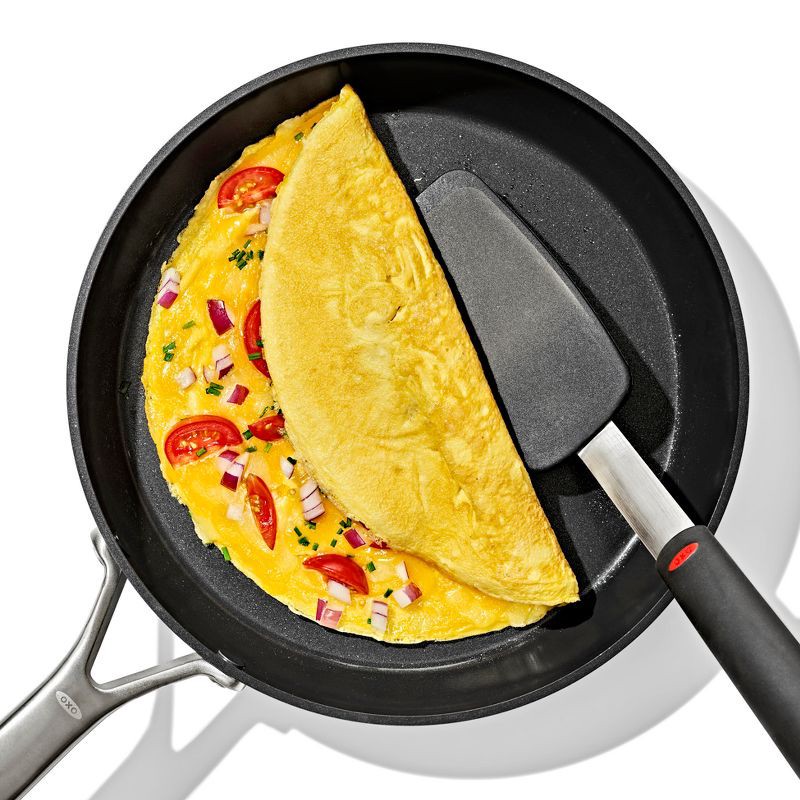 slide 5 of 6, OXO Silicone Flexible Turner: Black Dishwasher-Safe Cooking Spatula, Stainless Steel Handle, 12" Length, 1 ct