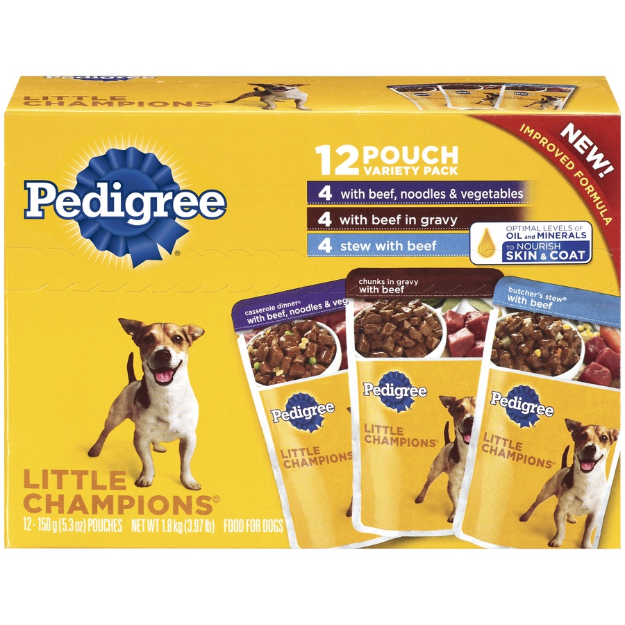 slide 1 of 4, Pedigree Little Champions Dog Food, Beef Variety, 12 ct; 5.3 oz