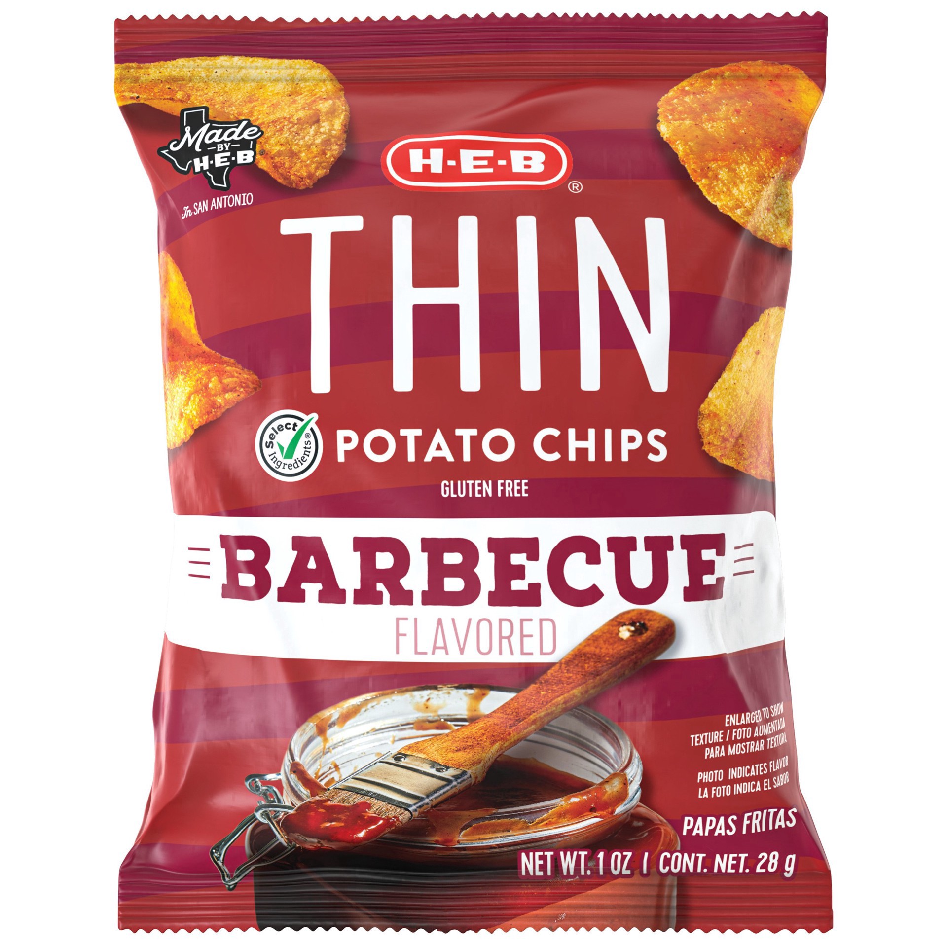 slide 1 of 1, H-E-B Thin BBQ Potato Chips, 1 oz