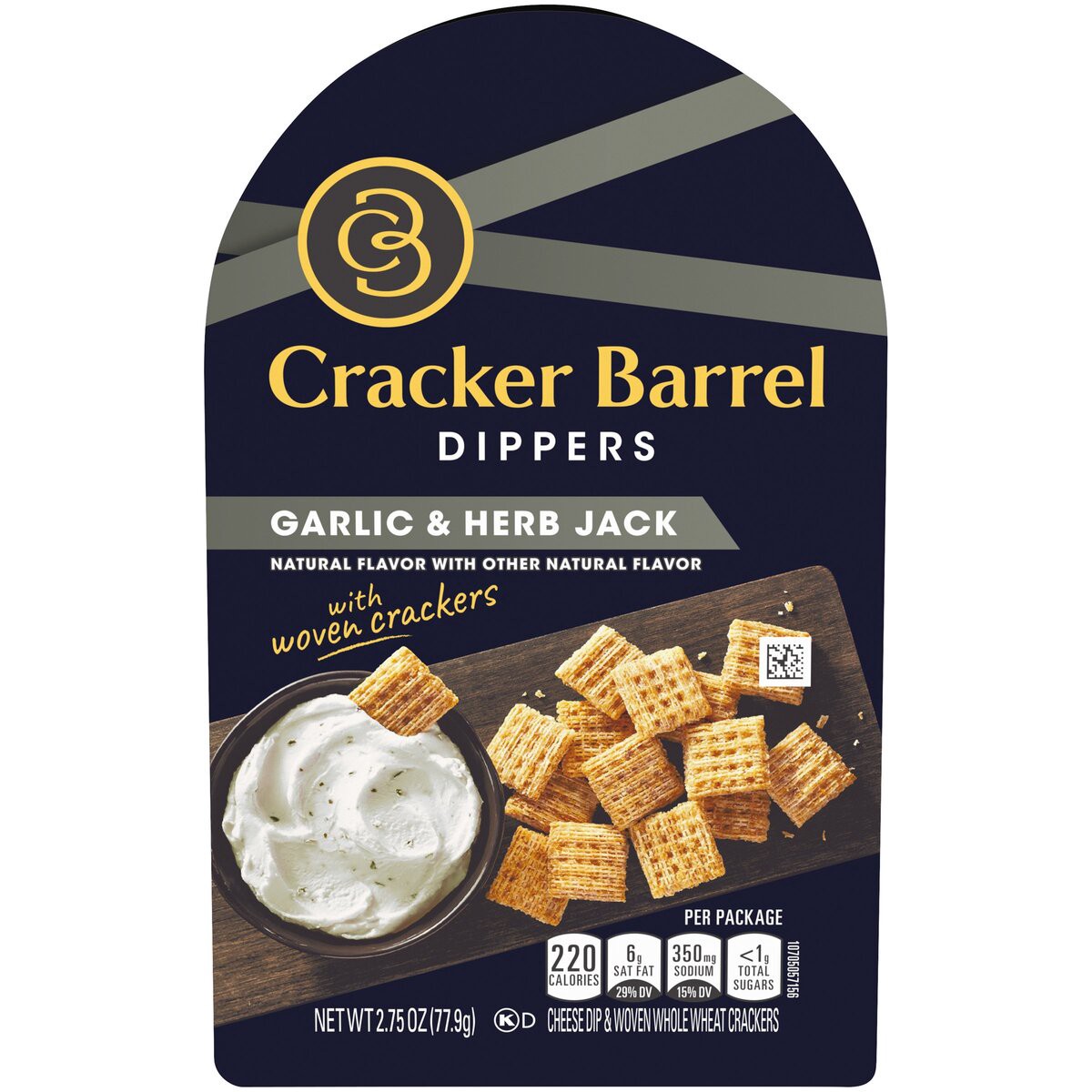 slide 1 of 8, Cracker Barrel Garlic Herb Jack Cheese Dip And Crackers, 2.75 oz