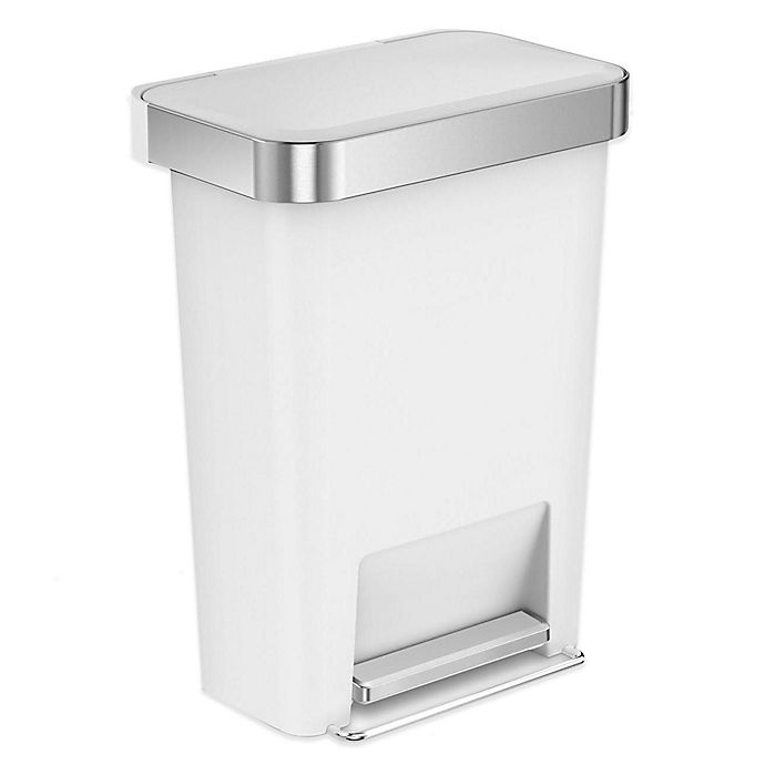 slide 1 of 3, simplehuman Plastic Rectangular Step Trash Can with Liner Pocket - White, 45 liter