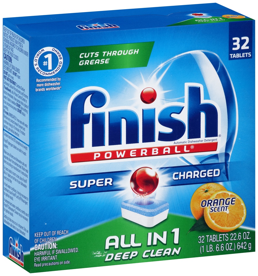 slide 1 of 1, Finish Powerball Tabs Dishwasher Detergent Tablets Orange Scent, 2 pk; 32 ct