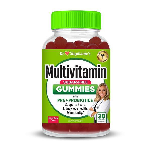 slide 1 of 1, Dr. Stephanie's Multivitamin, Sugar-Free Gummies With Pre+probiotics, Mixed Berry Flavor, 30 ct