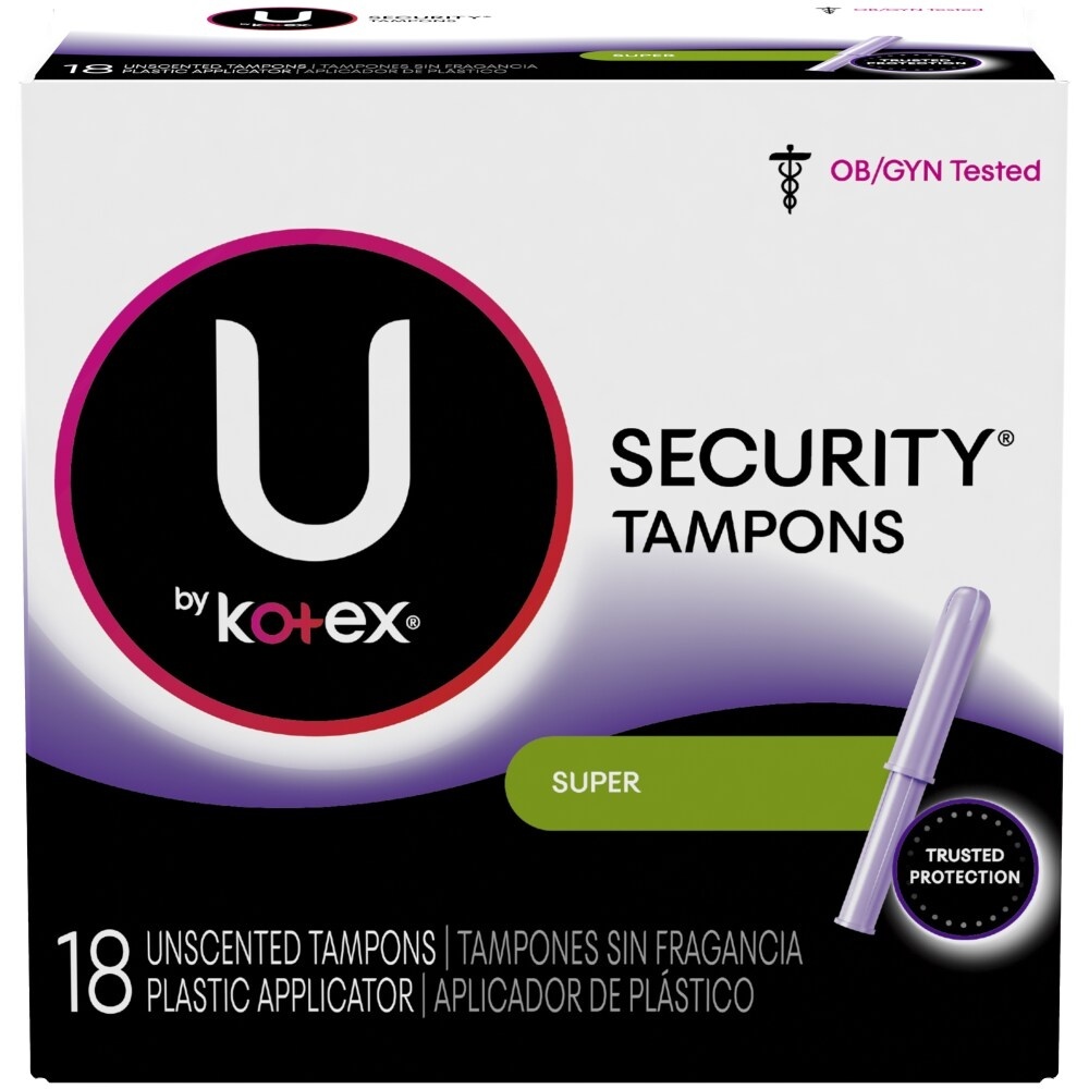 slide 1 of 3, U by Kotex Tampons Security - Plastic Super Unscented, 18 ct