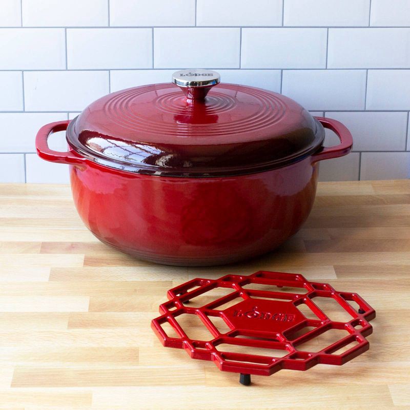 slide 2 of 3, Lodge 6qt Cast Iron Enamel Dutch Oven Red: Enameled Cast Iron Pot, Stainless Steel Handle, Oven-Safe to 500°F, 6 qt