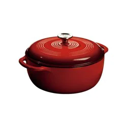 Lodge 6qt Cast Iron Enamel Dutch Oven Red: Enameled Cast Iron Pot, Stainless Steel Handle, Oven-Safe to 500°F