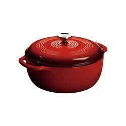 Lodge 6qt Cast Iron Enamel Dutch Oven Red: Enameled Cast Iron Pot, Stainless Steel Handle, Oven-Safe to 500°F