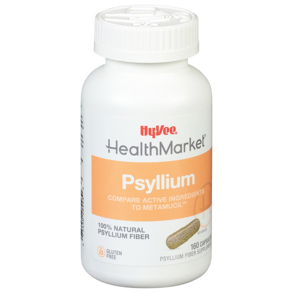 slide 1 of 1, Hy-Vee HealthMarket Psyllium Fiber Dietary Fiber Supplement Capsules, 160 ct