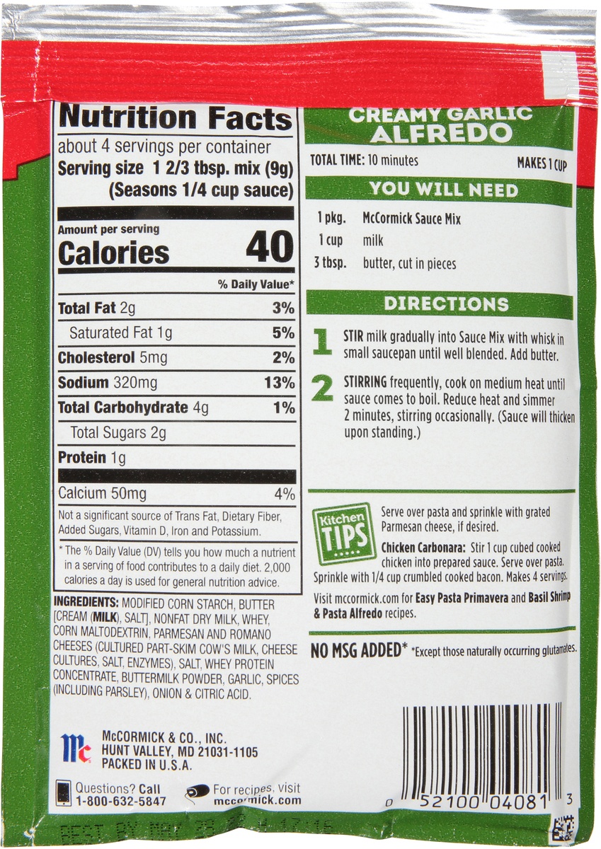 slide 6 of 6, McCormick Mccormick Alfredo Sauce Mix Creamy Garlic 1.25Oz, 