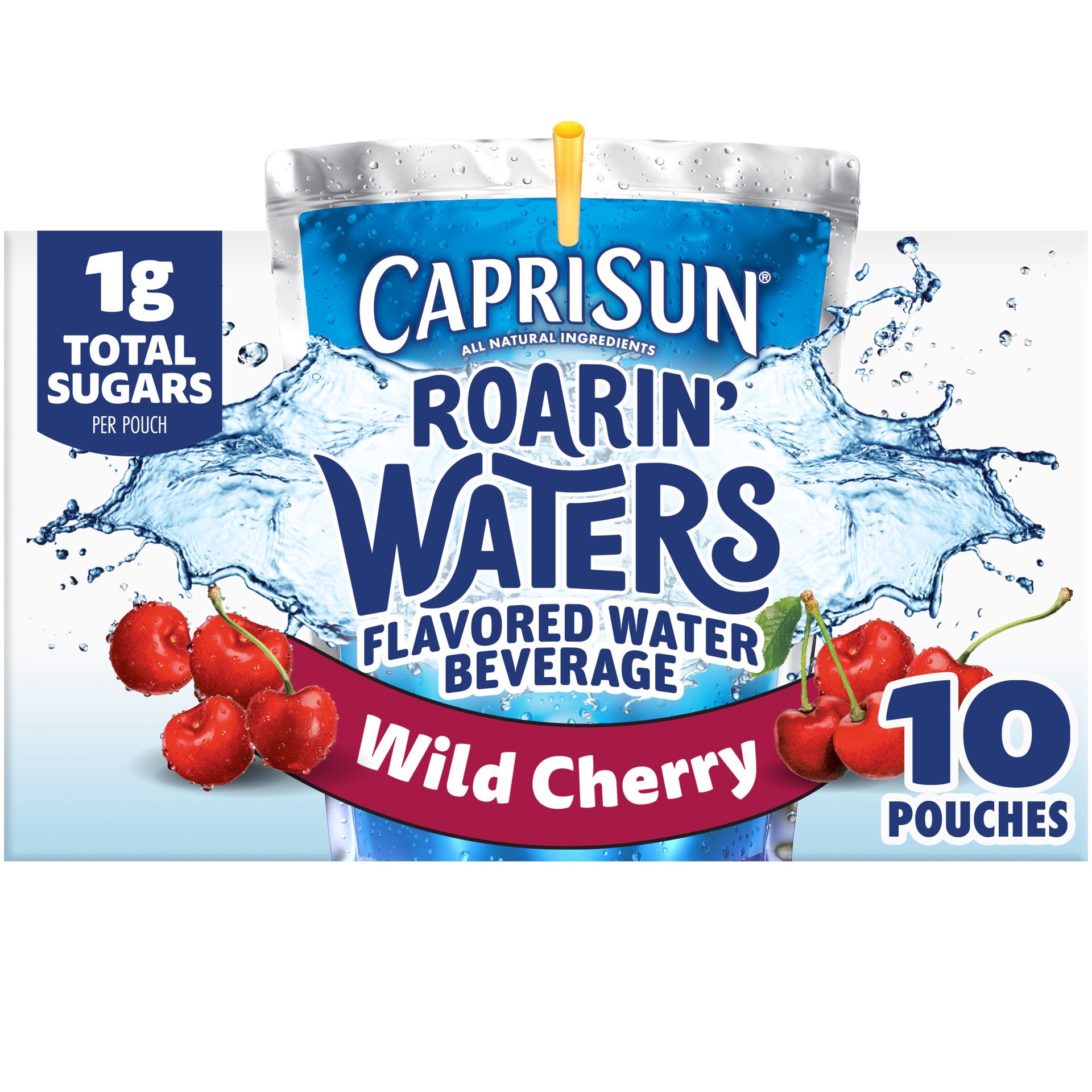 slide 1 of 5, Capri Sun Roarin' Waters Wild Cherry Flavored with other natural flavor Water Beverage, 10 ct Box, 6 fl oz Drink Pouches, 6 fl oz