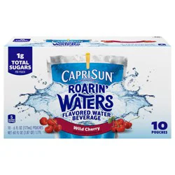 Capri Sun Roarin' Waters Wild Cherry Flavored with other natural flavor Water Beverage, 10 ct Box, 6 fl oz Drink Pouches