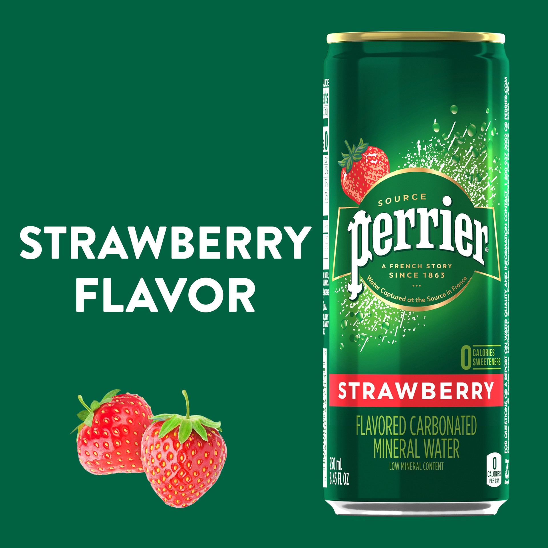 slide 3 of 3, Perrier Strawberry Flavored Sparkling Water, 8.45 FL OZ Slim Cans (30 Count), 253.50 oz