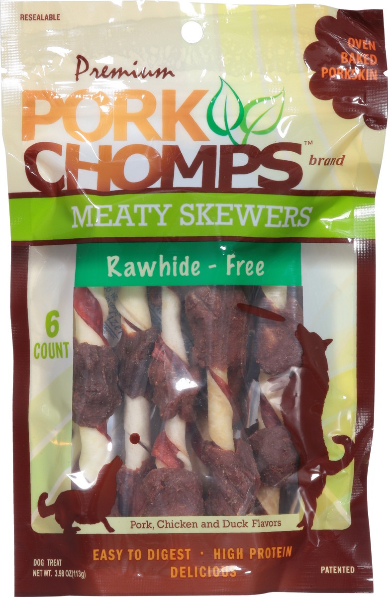 slide 5 of 9, Pork Chomps Porkchomps Rawhide Free Meaty Skewers, 6 ct