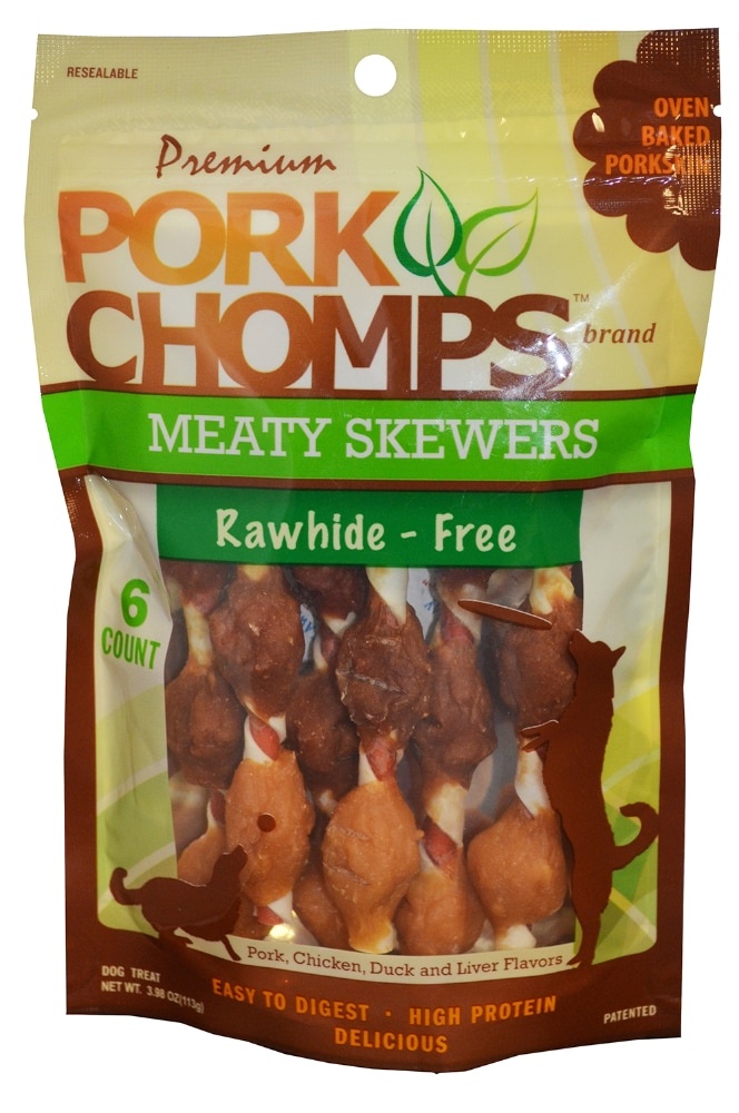 slide 1 of 1, Pork Chomps Premium Nutri Chomps Meaty Skewers, 6 ct