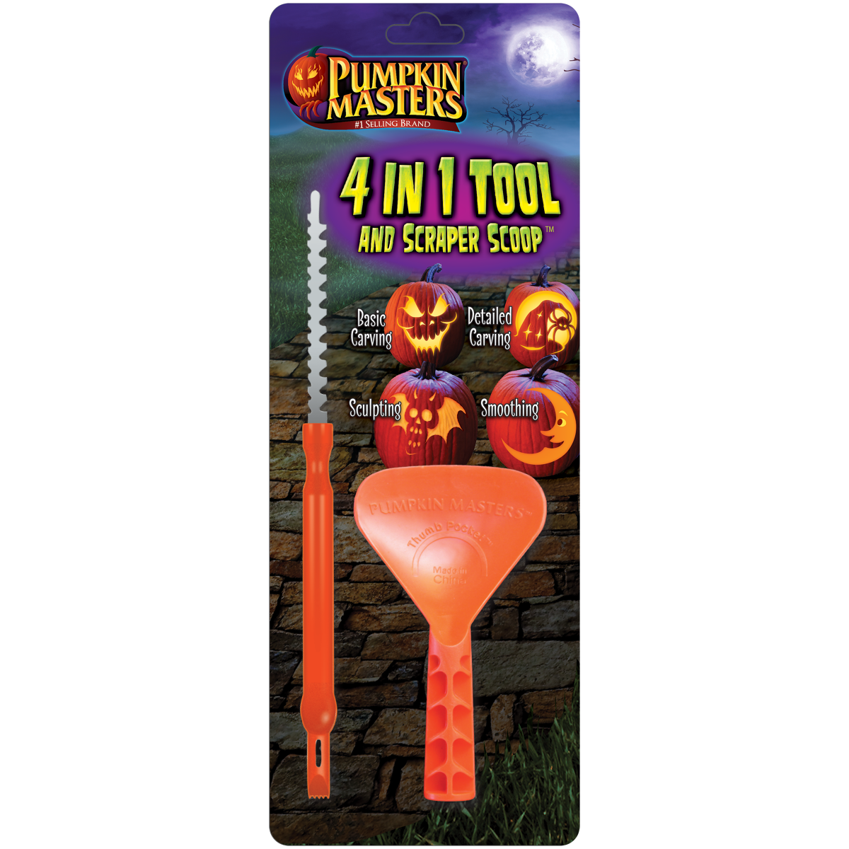 slide 1 of 1, Pumpkin Masters 4 In 1 Tool & Scraper Scoop, 1 ct