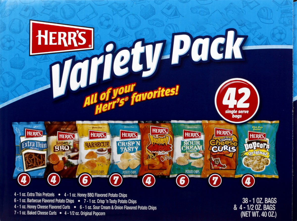 slide 10 of 11, Herr's Variety Pack Snacks 42 ea, 42 ct