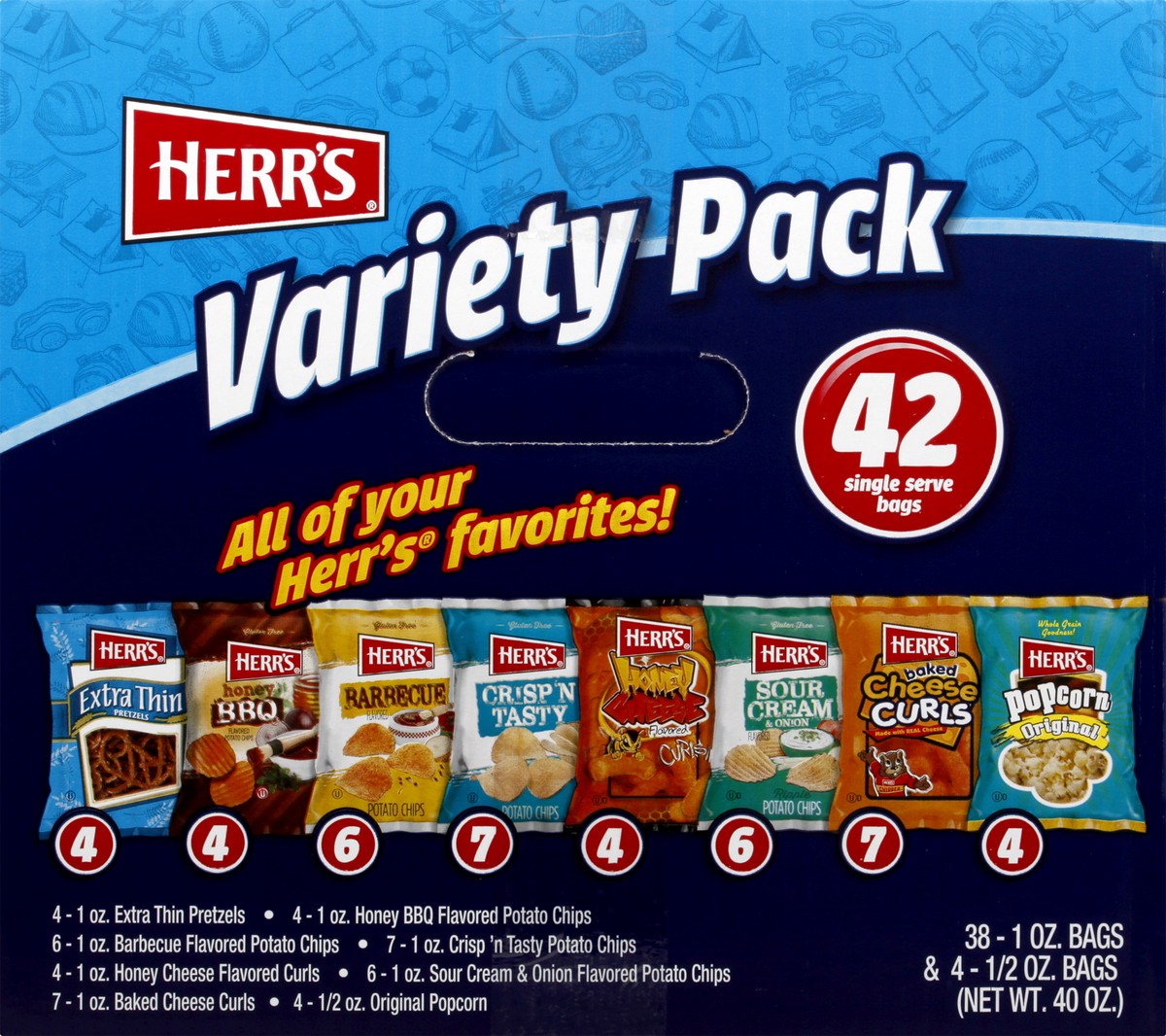 slide 6 of 11, Herr's Variety Pack Snacks 42 ea, 42 ct