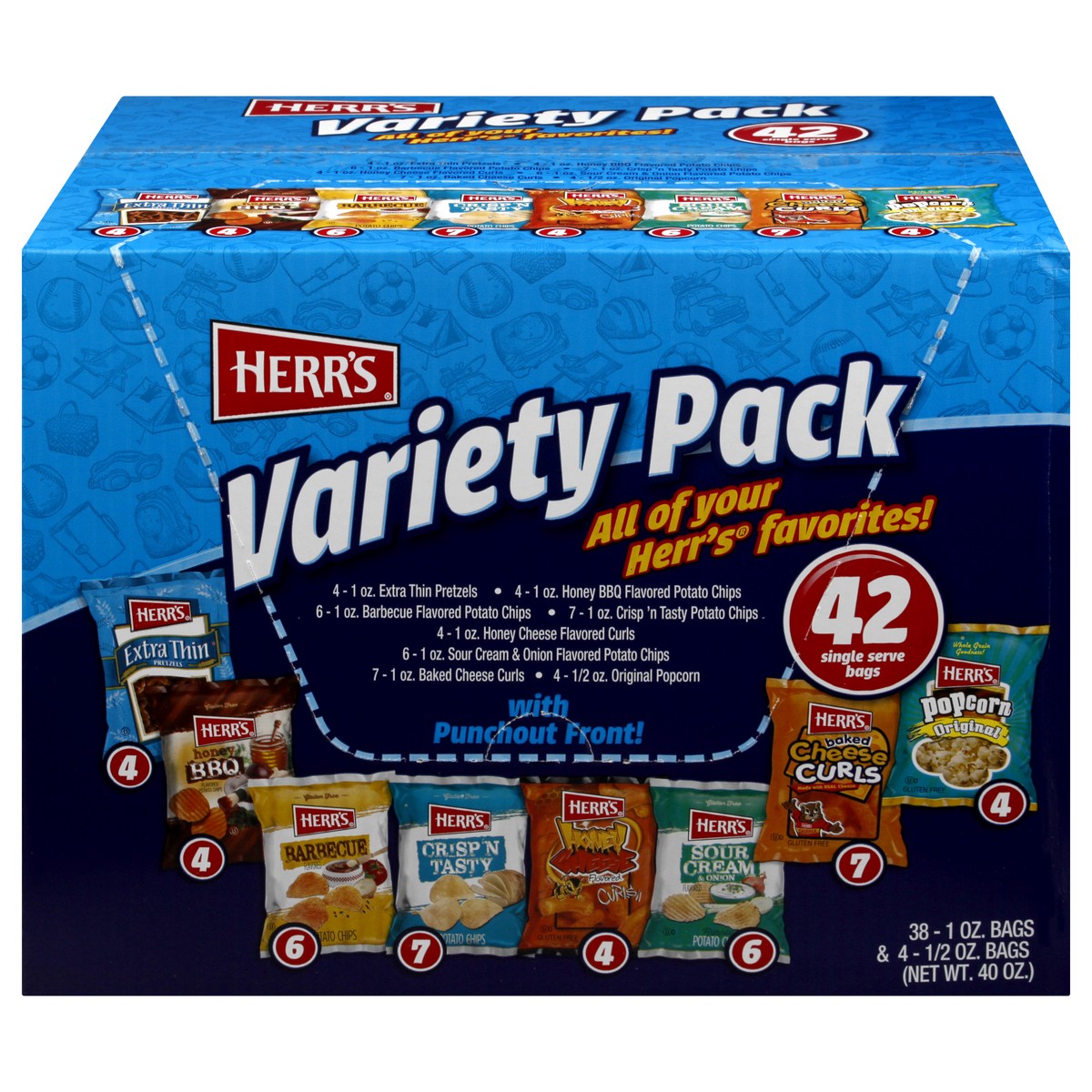 slide 1 of 11, Herr's Variety Pack Snacks 42 ea, 42 ct